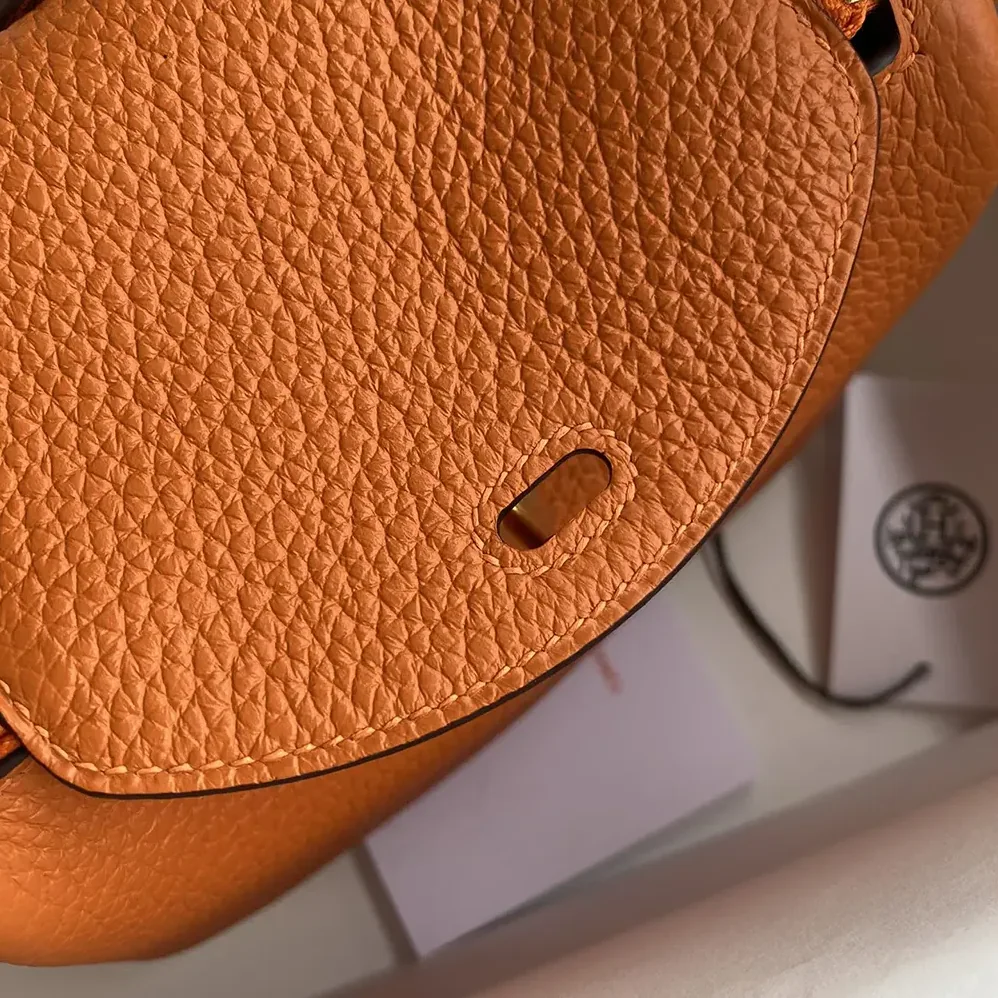 Hermes Lindy Mini 19 in Clemence Leather for Women in Orange/Gold Hermes Lindy Mini 19 in Clemence Leather for Women in Orange/Gold