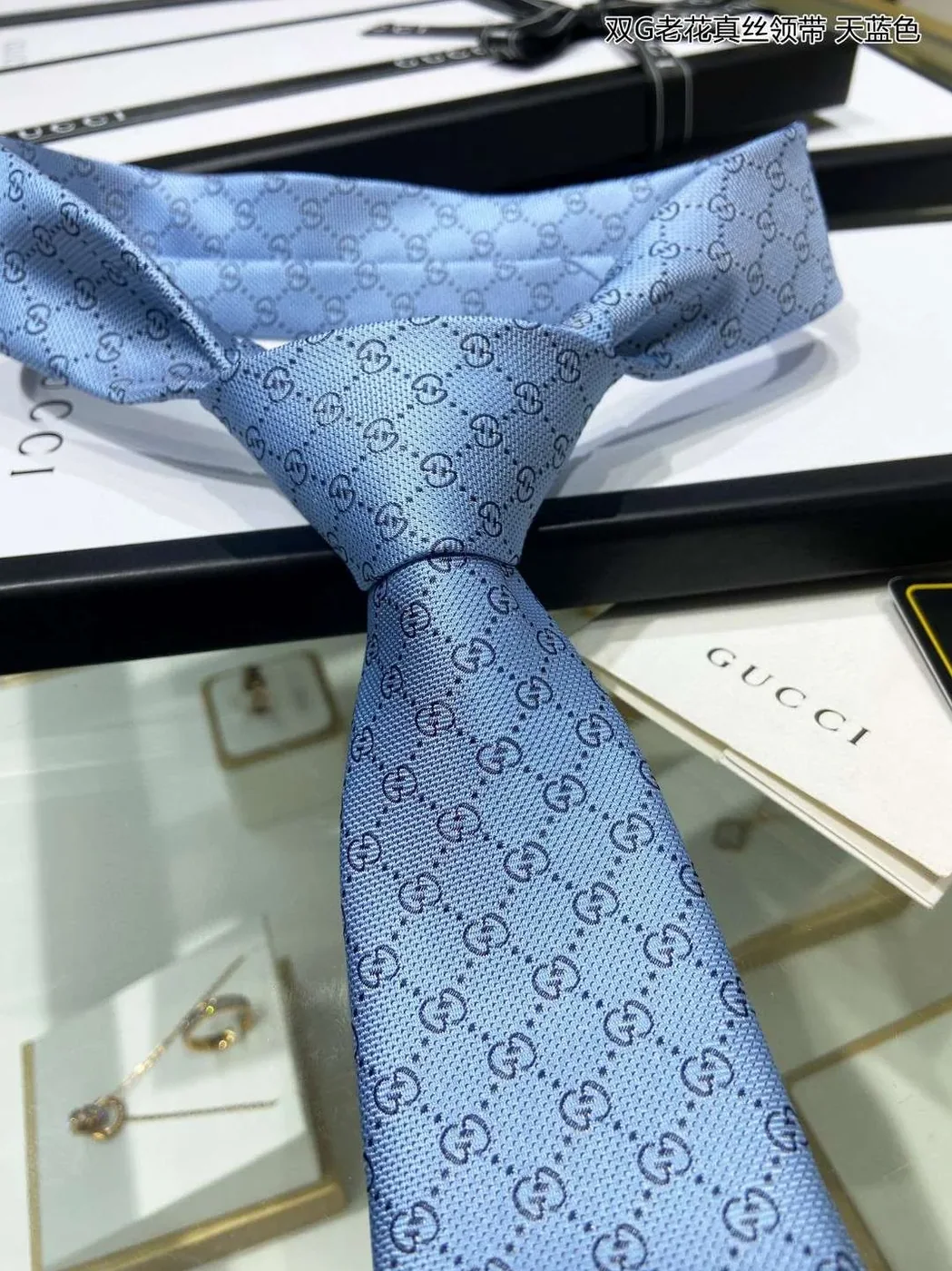 Gucci Pattern Silk Tie Blue Gucci Pattern Silk Tie Blue