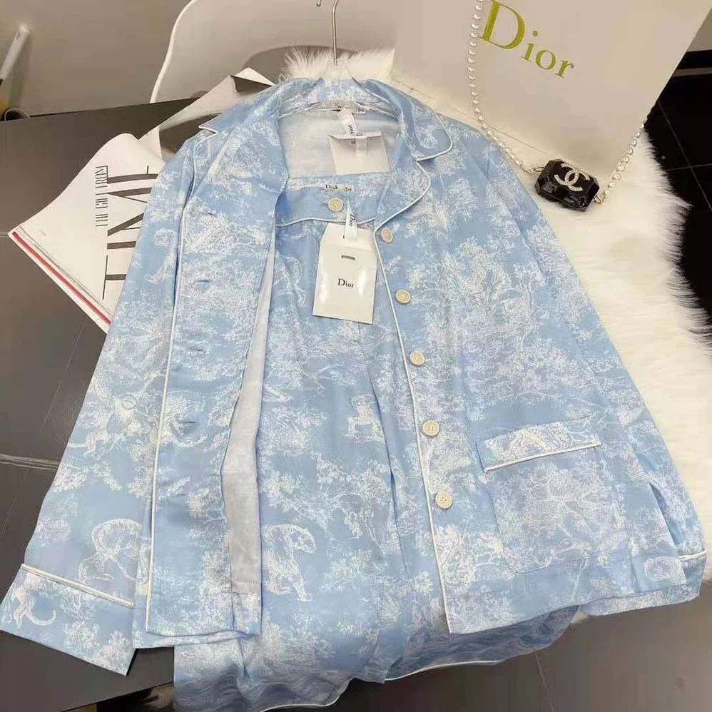 Dior Chez Moi Shirt Cornflower Blue Toile de Jouy Reverse Silk Twill for Women