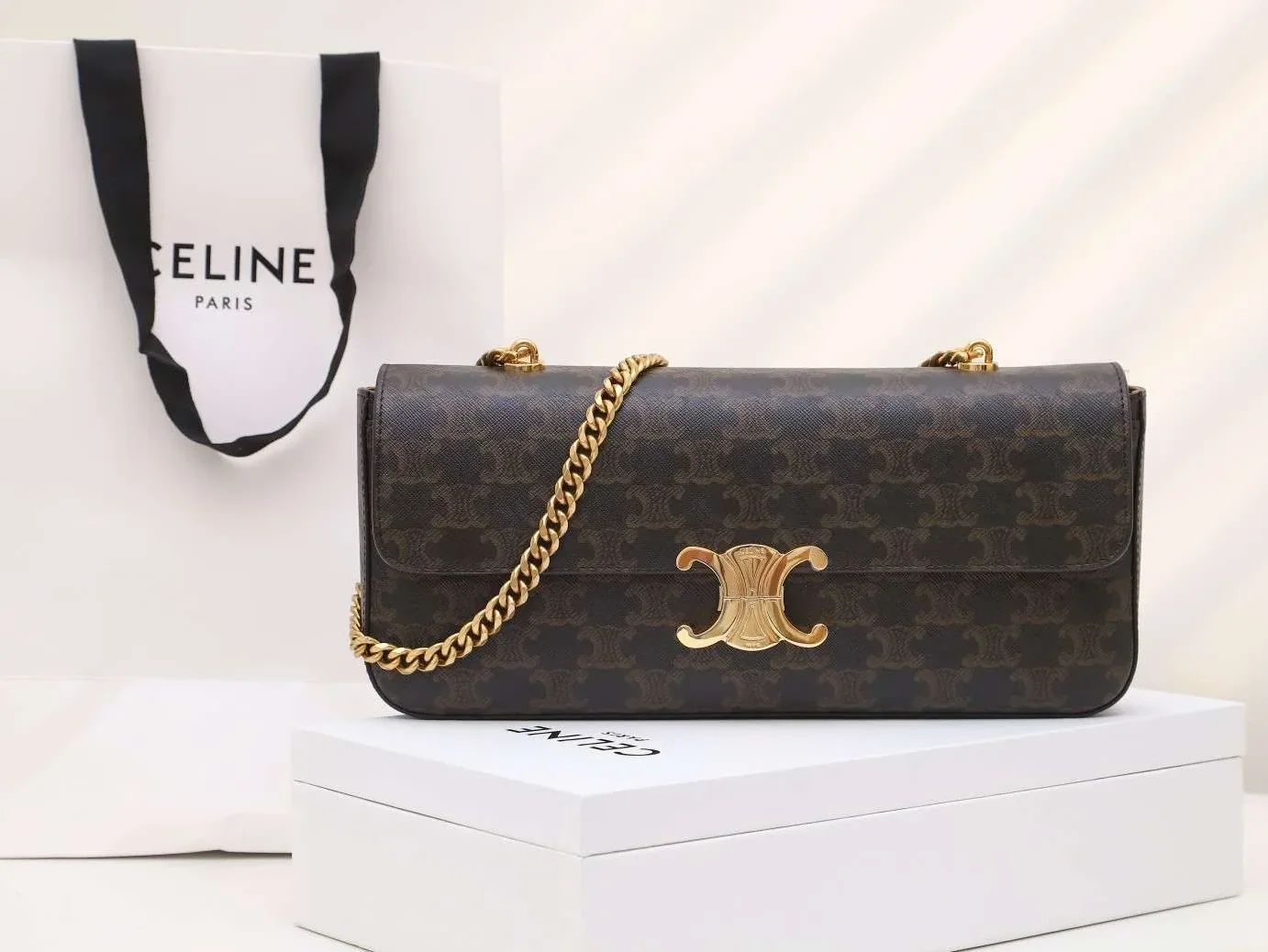 Celine Chain Shoulder Bag in Brown