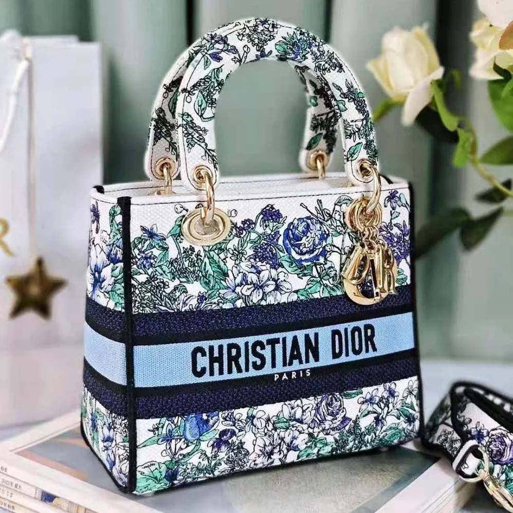 Dior Medium Lady D-Lite Bag White Multicolor Flowers Constellation Embroidery for Women Dior Medium Lady D-Lite Bag White Multicolor Flowers Constellation Embroidery for Women