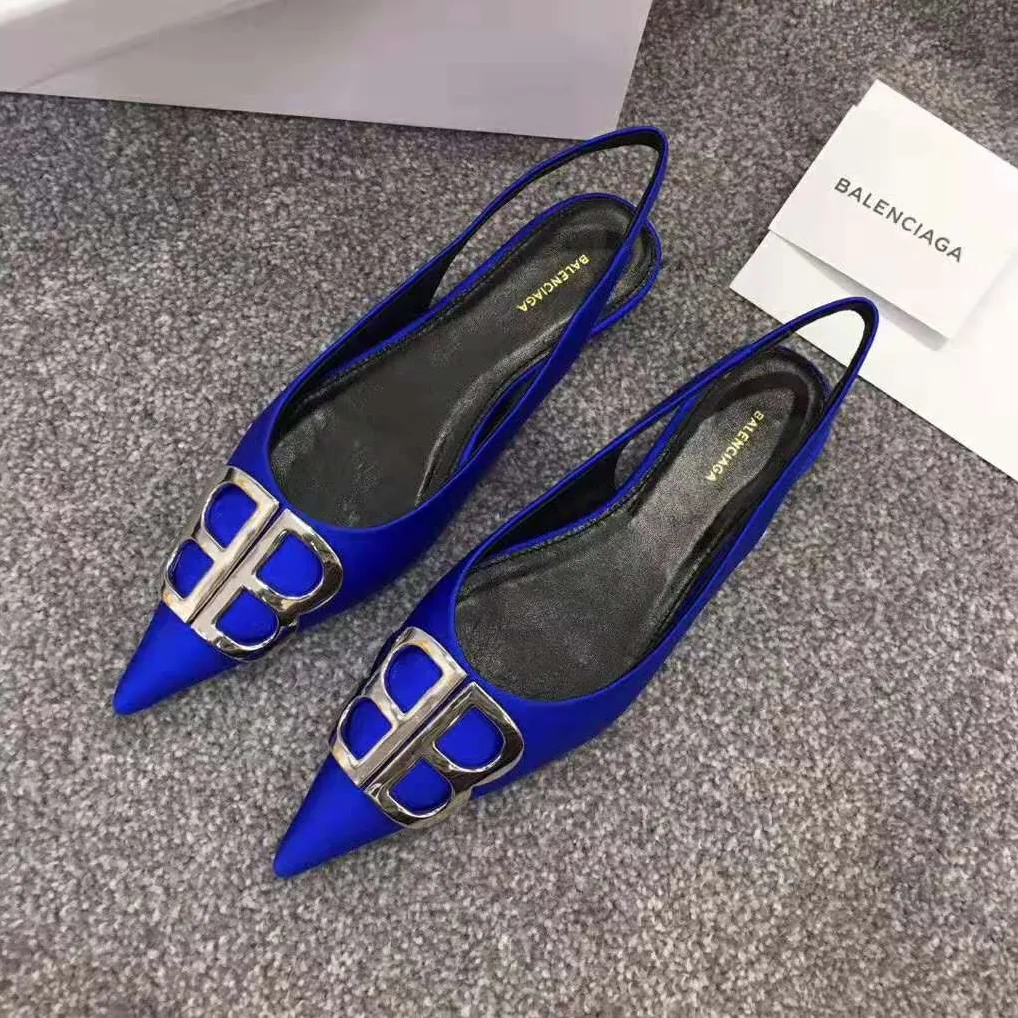 Balenciaga BB Flat Slingback Ballerina Electric Blue Stretch Satin for Women Balenciaga BB Flat Slingback Ballerina Electric Blue Stretch Satin for Women
