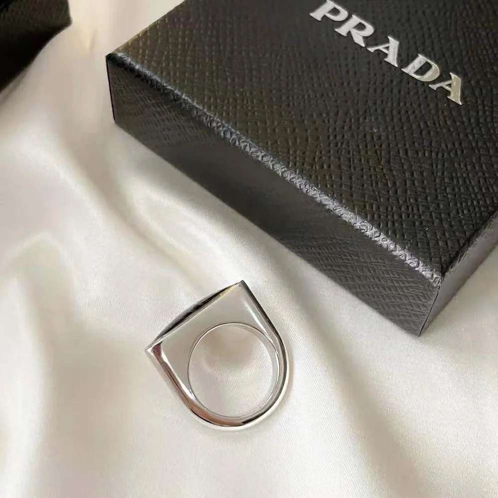 Prada 925 Sterling Silver with Enamel Symbole Ring for Women Prada 925 Sterling Silver with Enamel Symbole Ring for Women