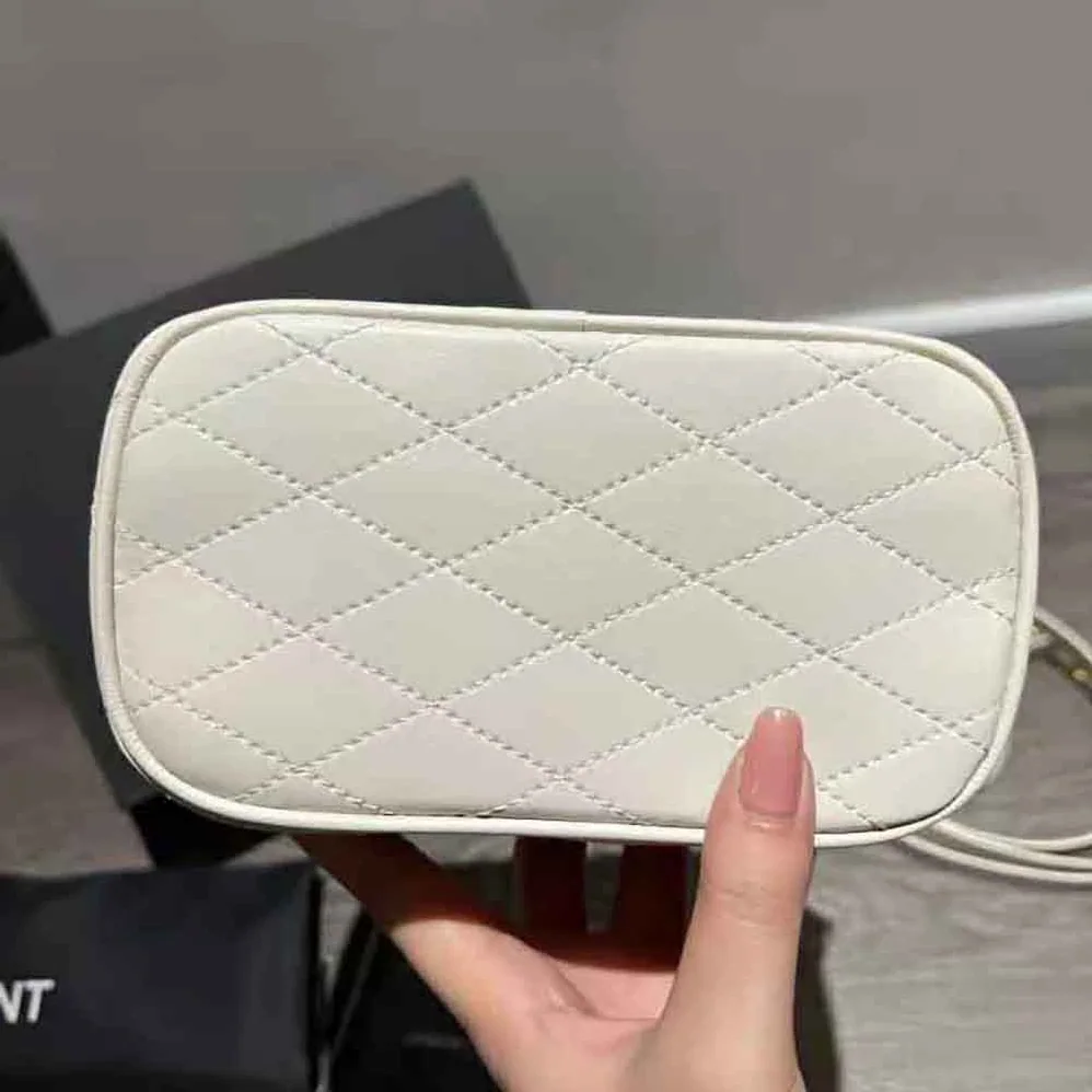 Saint Laurent YSL Mini Saint Laurent Vanity Case in Quilted Lambskin for Women in White Saint Laurent YSL Mini Saint Laurent Vanity Case in Quilted Lambskin for Women in White