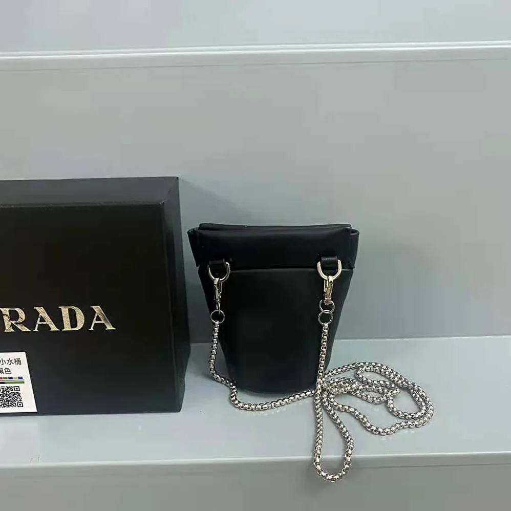 Prada Nappa Leather Mini-pouch with Necklace for Women in Black