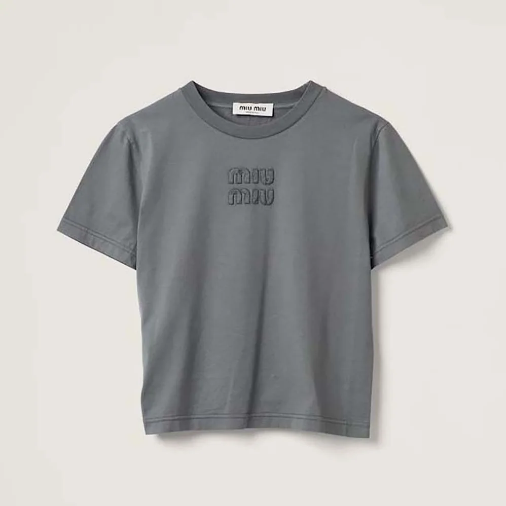 Miu Miu Garment-dyed Jersey T for Women in shirt with Embroidered Logo