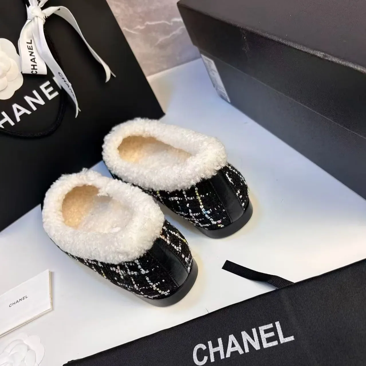 Chanel Shearling Ballet Flats Black Chanel Shearling Ballet Flats Black