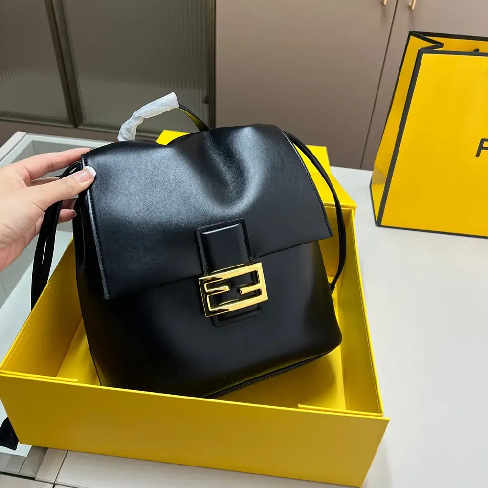 Fendi Cappuccino Black Leather Backpack for Women