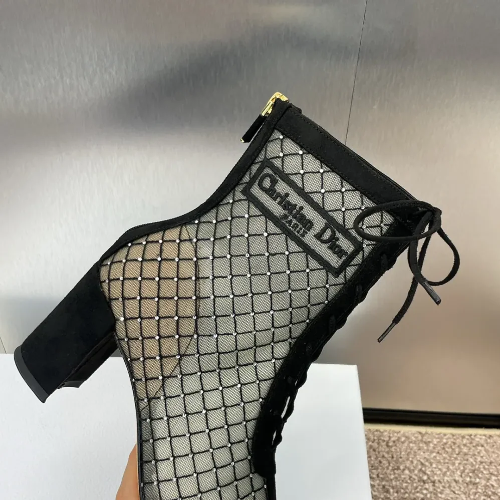 Dior Naughtily-D Heeled Ankle Boot Transparent Mesh Embroidered for Women