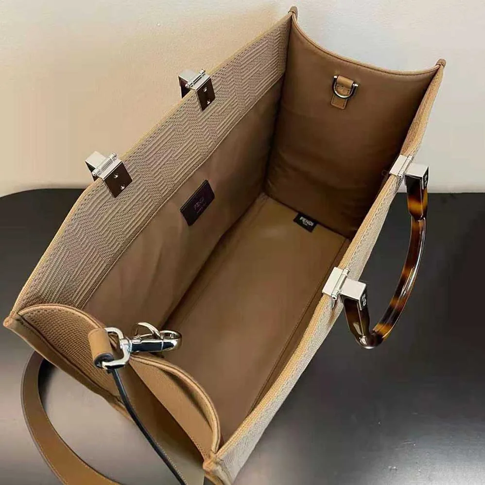 Fendi Sunshine Medium FF Fabric Shopper for Women in Sandy Fendi Sunshine Medium FF Fabric Shopper for Women in Sandy