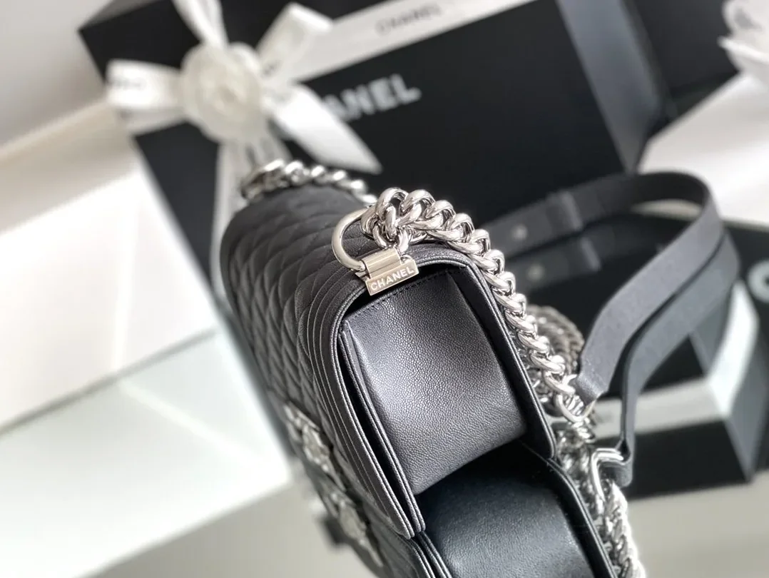 Chanel Boy Mini Crossbody Bag in Black Silver Hardware Chanel Boy Mini Crossbody Bag in Black Silver Hardware