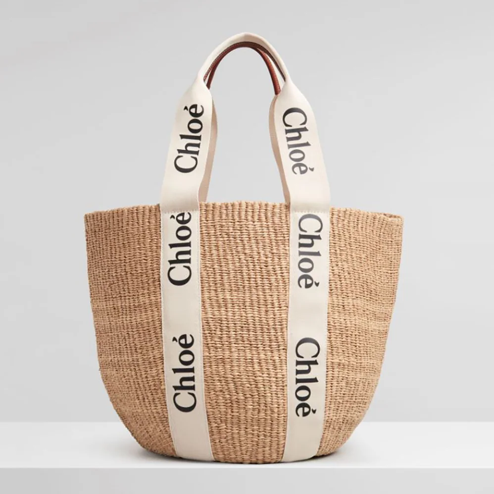 Chloe Large Woody Basket in Fair-Trade Paper with the Woody Ribbon for Women Chloe Large Woody Basket in Fair-Trade Paper with the Woody Ribbon for Women