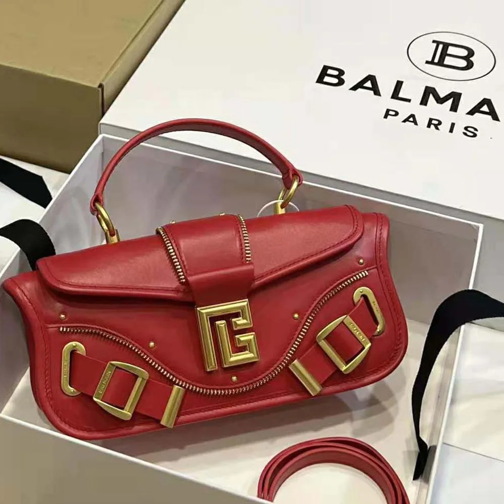 Balmain Blaze Clutch Bag in Smooth Leather for Women in Red Balmain Blaze Clutch Bag in Smooth Leather for Women in Red