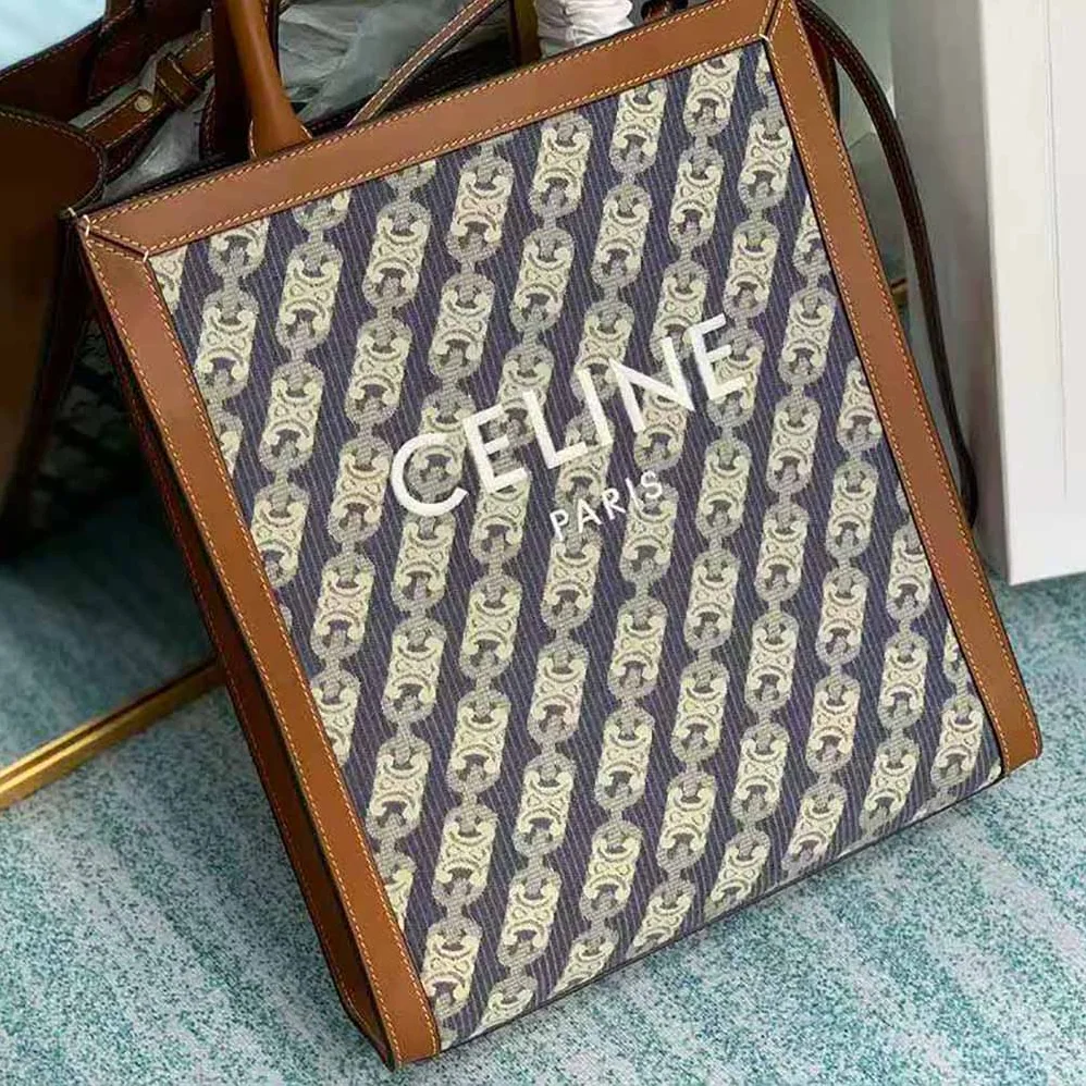 Celine Small Vertical Cabas Celine in Maillon Triomphe Jacquard and Calfskin for Women