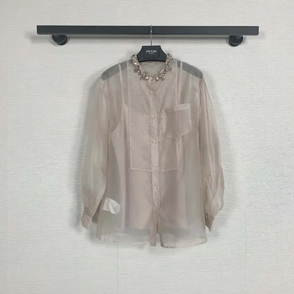 Prada Embroidered Organza Shirt for Women