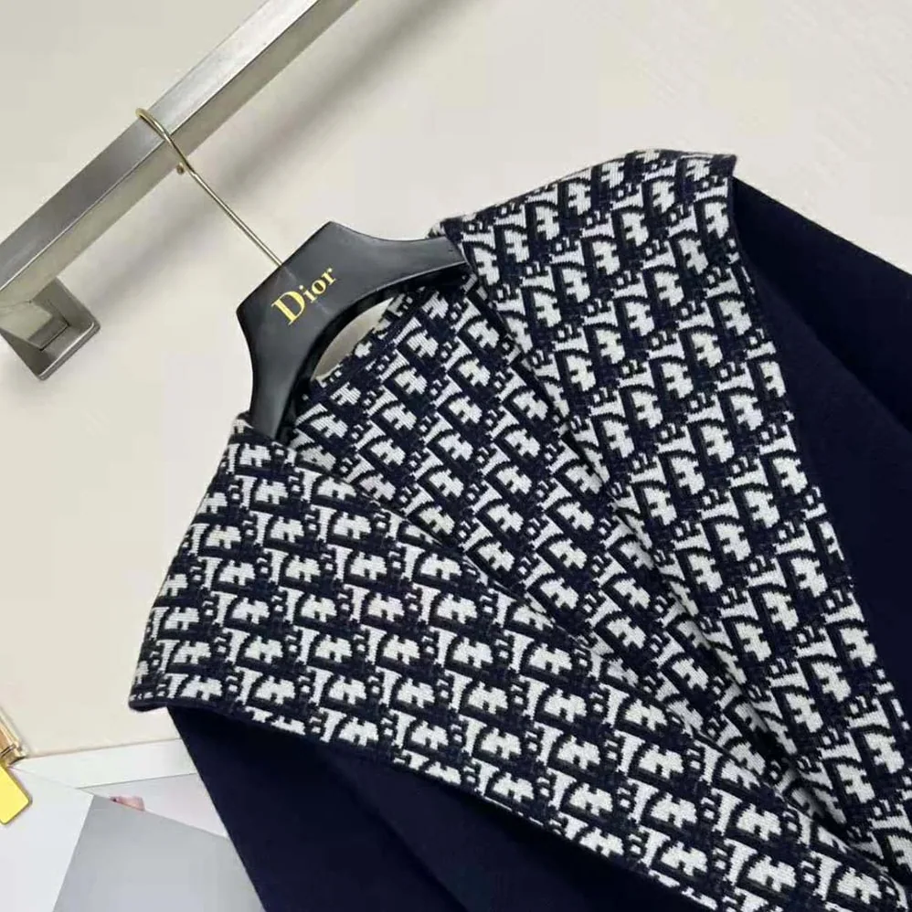 Dior Cropped Coat with Hood and Belt Navy Blue Double for Women in Sided Wool