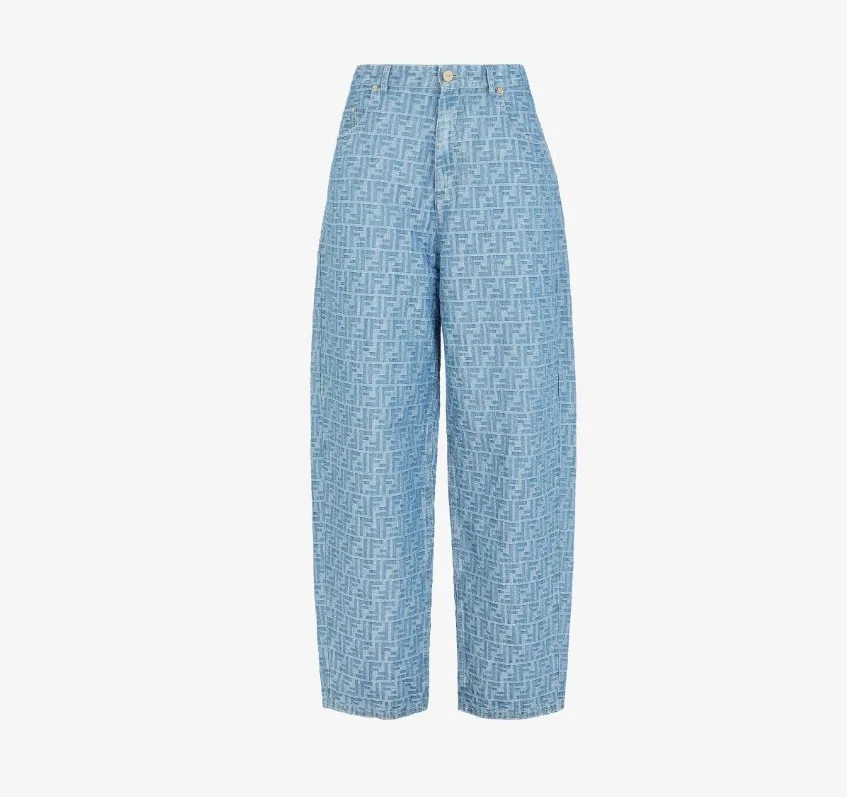 Fendi Long Jeans Light Blue FF Denim Pants for Women Fendi Long Jeans Light Blue FF Denim Pants for Women