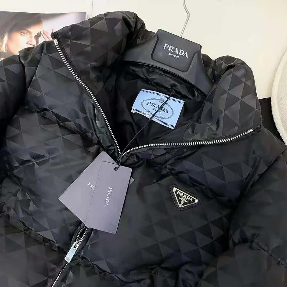Prada Re-Nylon Cropped Hooded Down Jacket for Women in Black Prada Re-Nylon Cropped Hooded Down Jacket for Women in Black