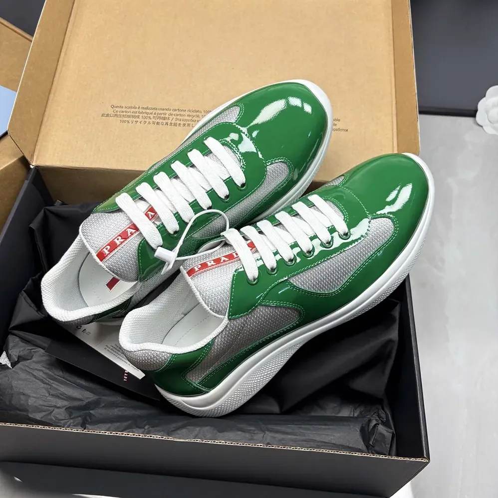 Prada Patent Leather And Technical Fabric Prada America'S Cup Sneakers for Unisex in Green Prada Patent Leather And Technical Fabric Prada America'S Cup Sneakers for Unisex in Green