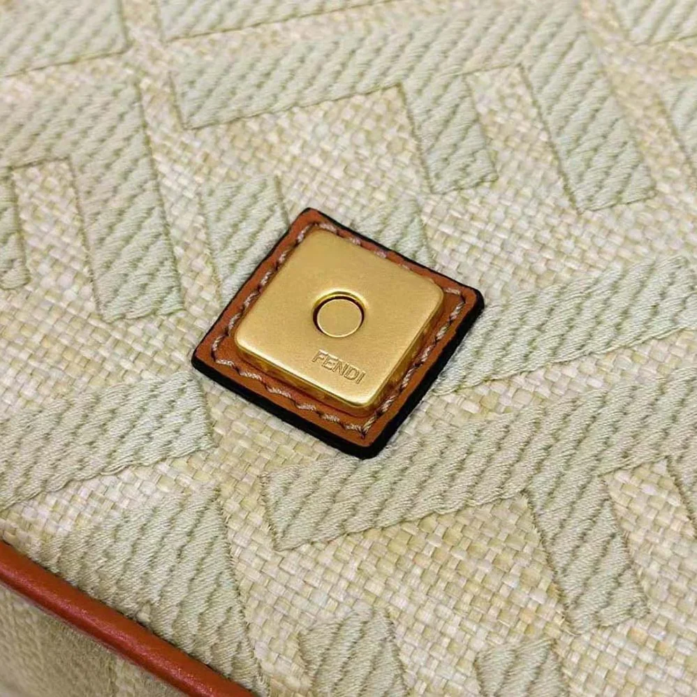 Fendi Baguette Natural Straw Bag with FF Embroidery for Women