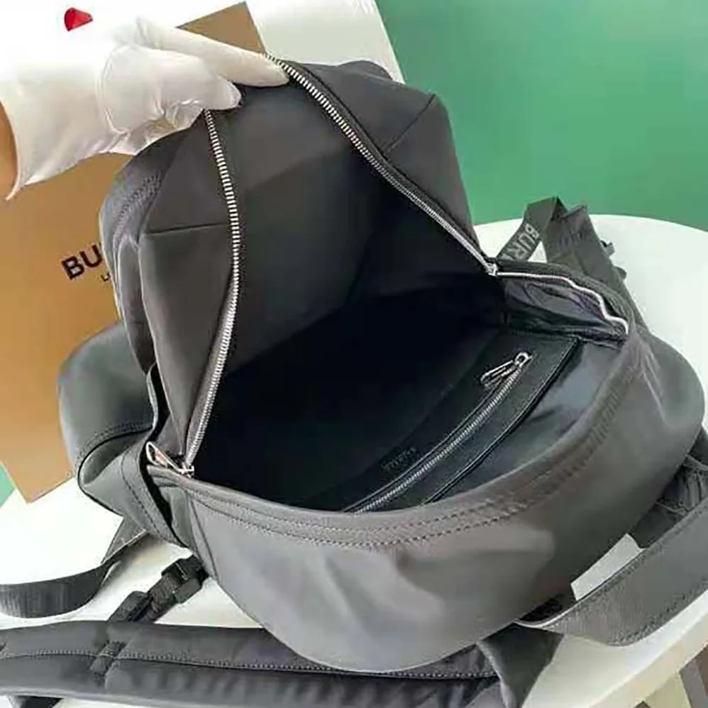 Burberry Large Logo Print Nylon and Leather Backpack for Women in Black
