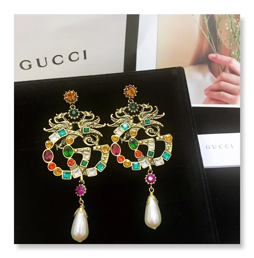 Gucci Attach Sparkling Stone Multicolor Earrings Gold Tone Gucci Attach Sparkling Stone Multicolor Earrings Gold Tone