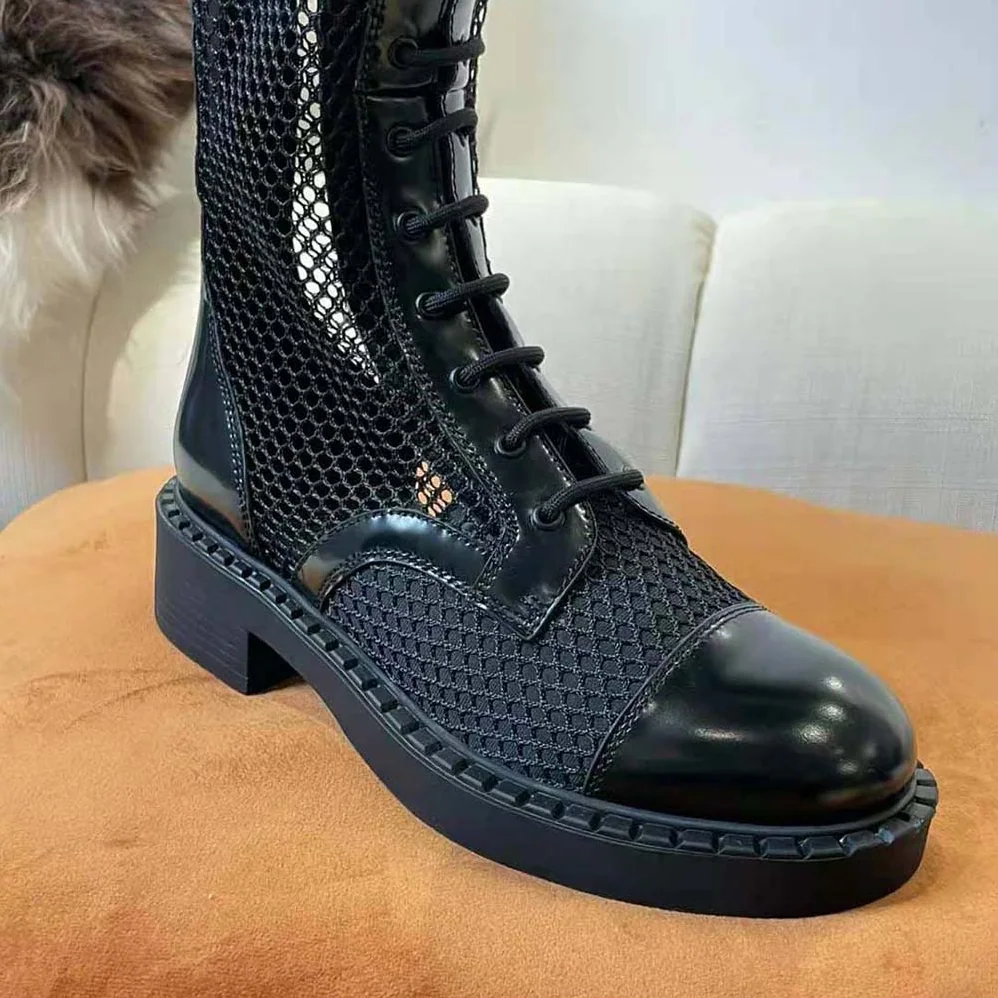 Prada Brushed Leather and Mesh Boots for Women in Black