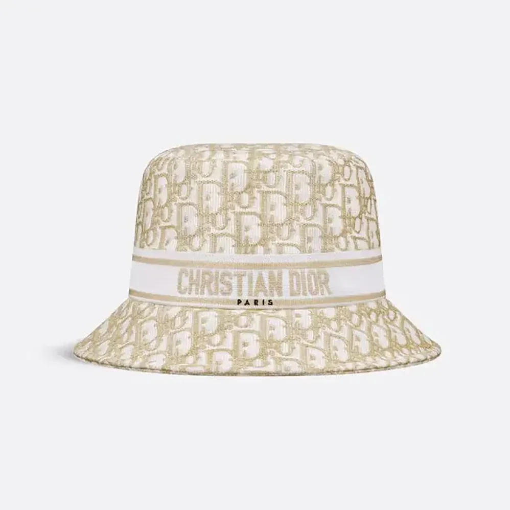 Dior D-Bobby Dior Oblique Small Brim Bucket Hat White and Gold for Unisex in Tone Embroidery Dior D-Bobby Dior Oblique Small Brim Bucket Hat White and Gold for Unisex in Tone Embroidery