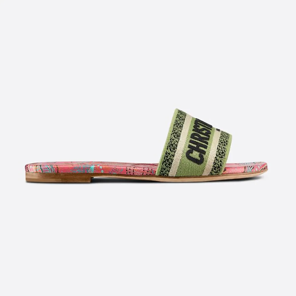 Dior Dway Slide Multicolor Embroidered Cotton for Women in Pink Dior Dway Slide Multicolor Embroidered Cotton for Women in Pink