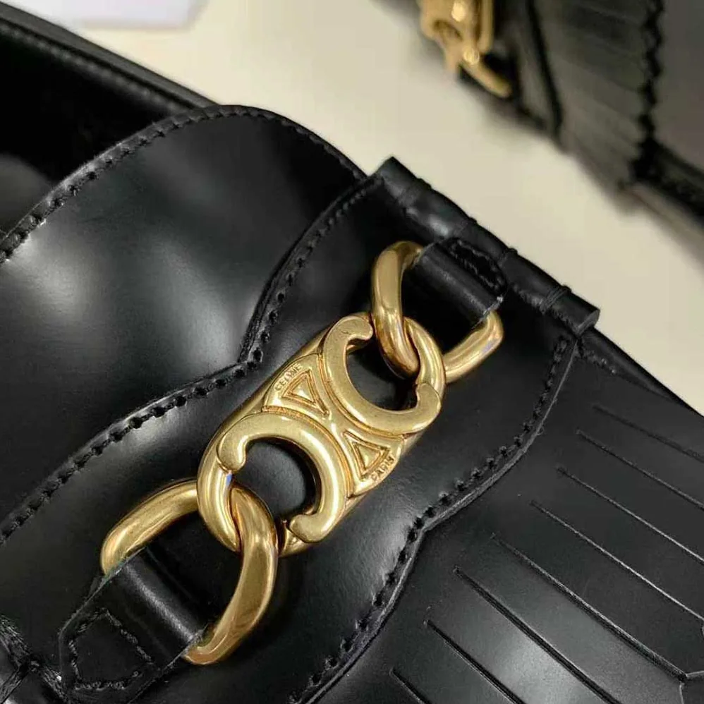 Celine Margaret Loafer with Triomphe Chain in Polished Bull for Women in Black Celine Margaret Loafer with Triomphe Chain in Polished Bull for Women in Black