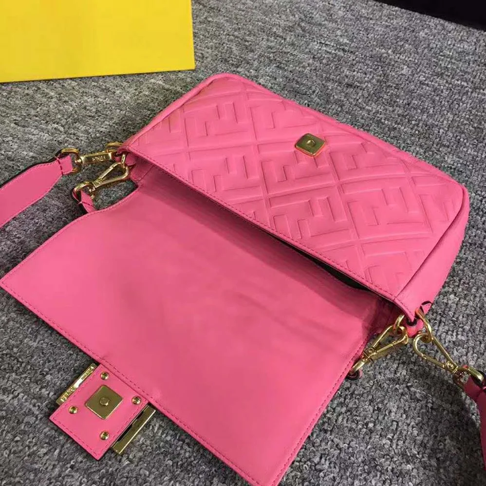 Fendi Iconic Baguette Leather Bag in Medium Size for Women in Pink