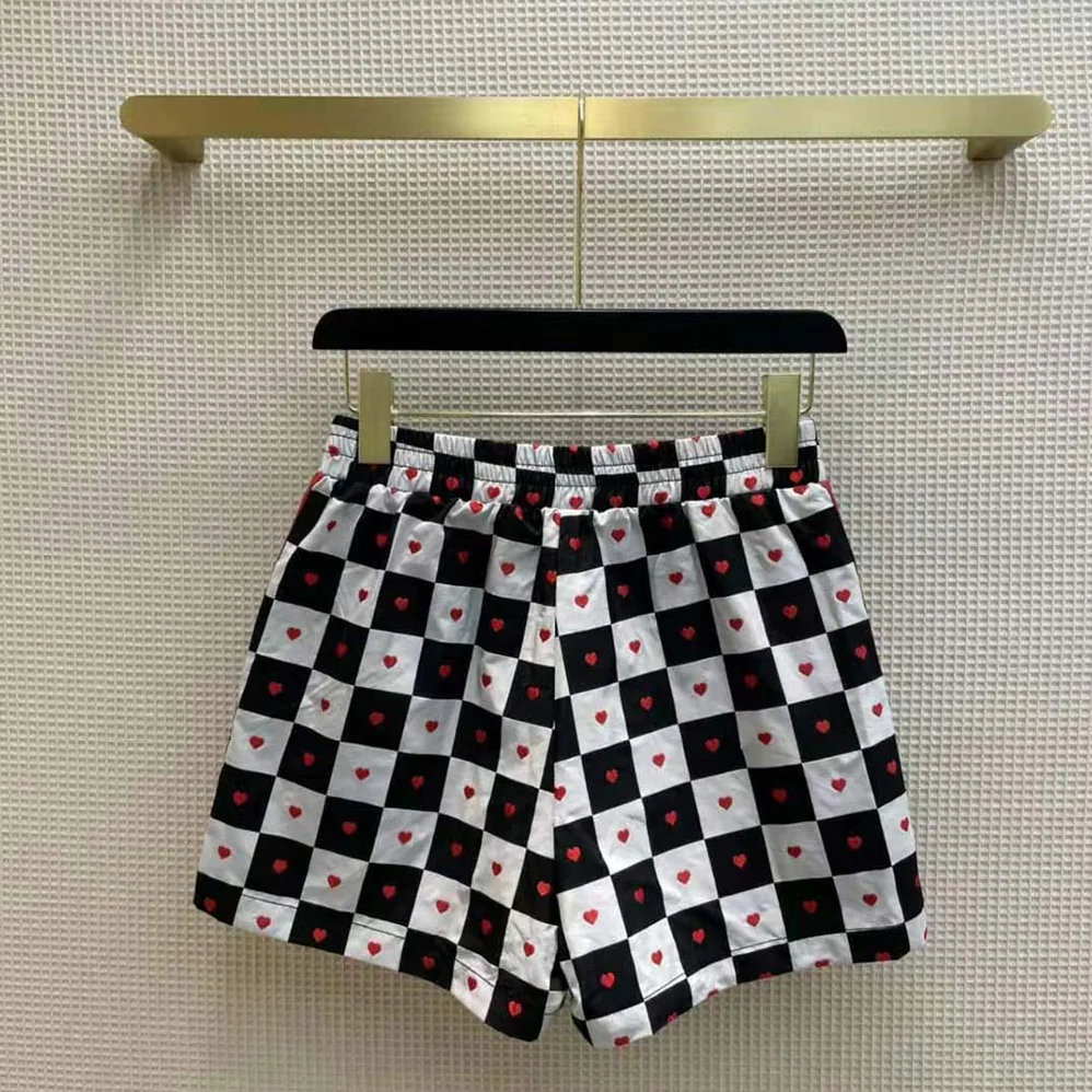 Dior Dioramour Shorts Black White and Red D-Chess Heart Technical Taffeta Jacquard for Women