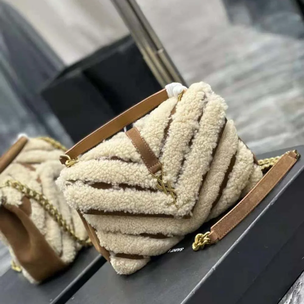 Saint Laurent YSL College Medium Chain Bag in Suede and Shearling for Women Saint Laurent YSL College Medium Chain Bag in Suede and Shearling for Women