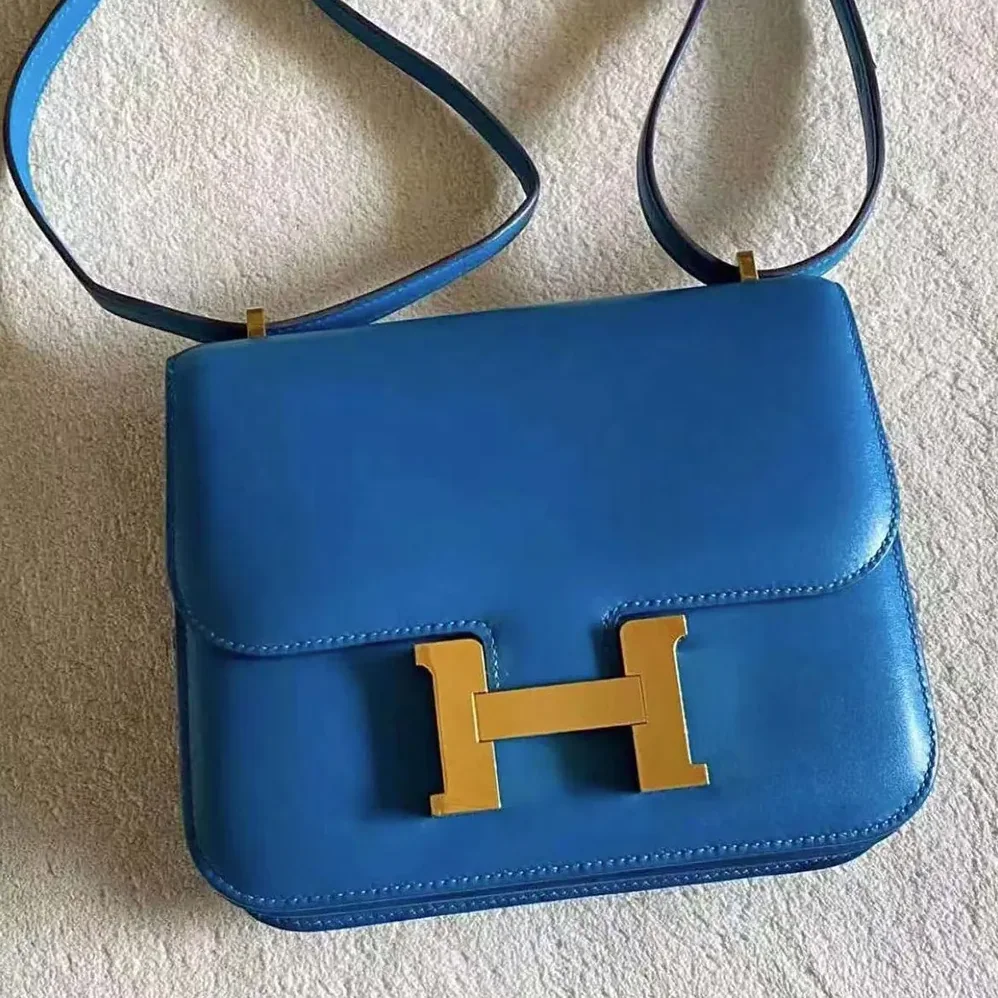 Hermes Constance 24 Bag Box Leather for Women in Blue/Gold