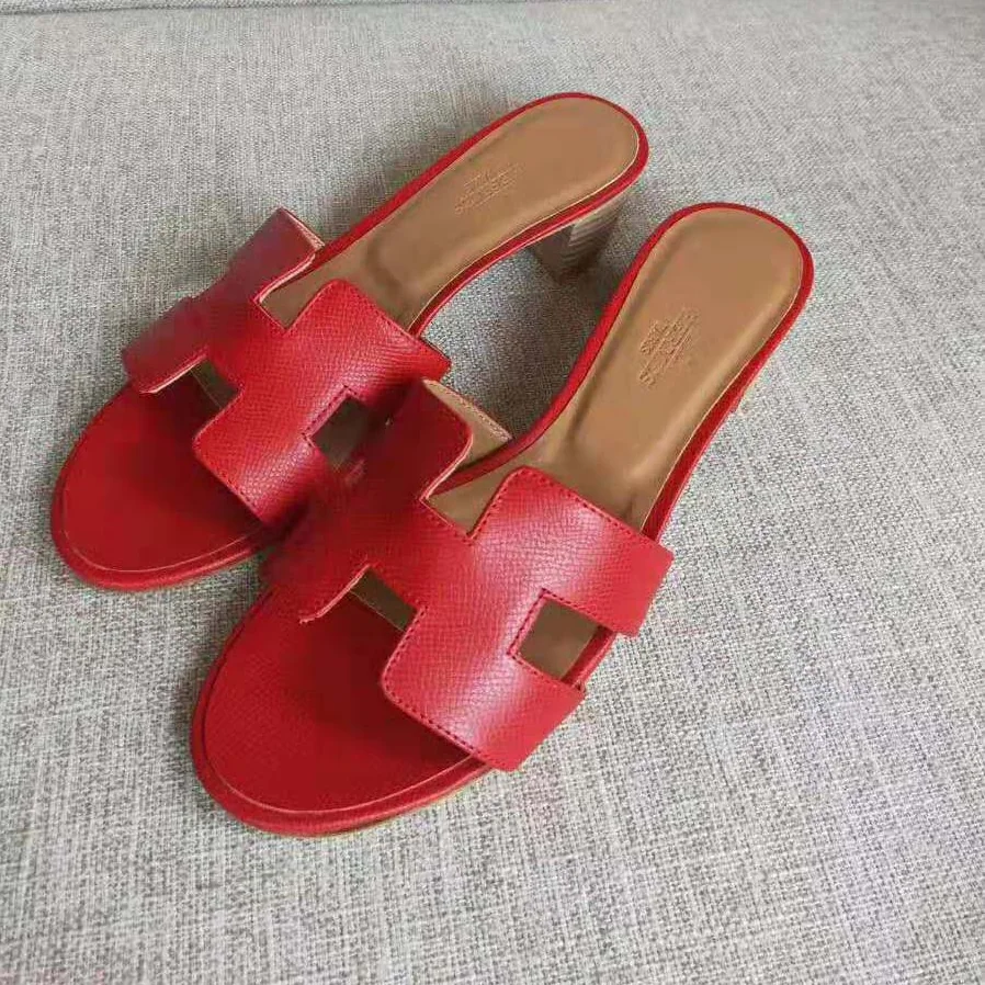 Hermes Oasis Sandal in Calfskin with Iconic “H” Cut-Out 5.6cm Heel for Women in Red