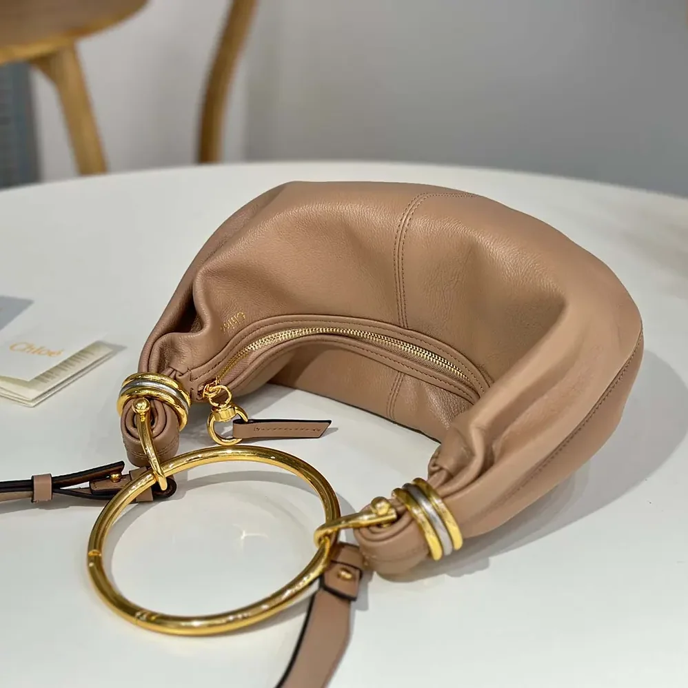 Chloe Small Bracelet Hobo Bag in Grained Leather for Women in Pink Chloe Small Bracelet Hobo Bag in Grained Leather for Women in Pink