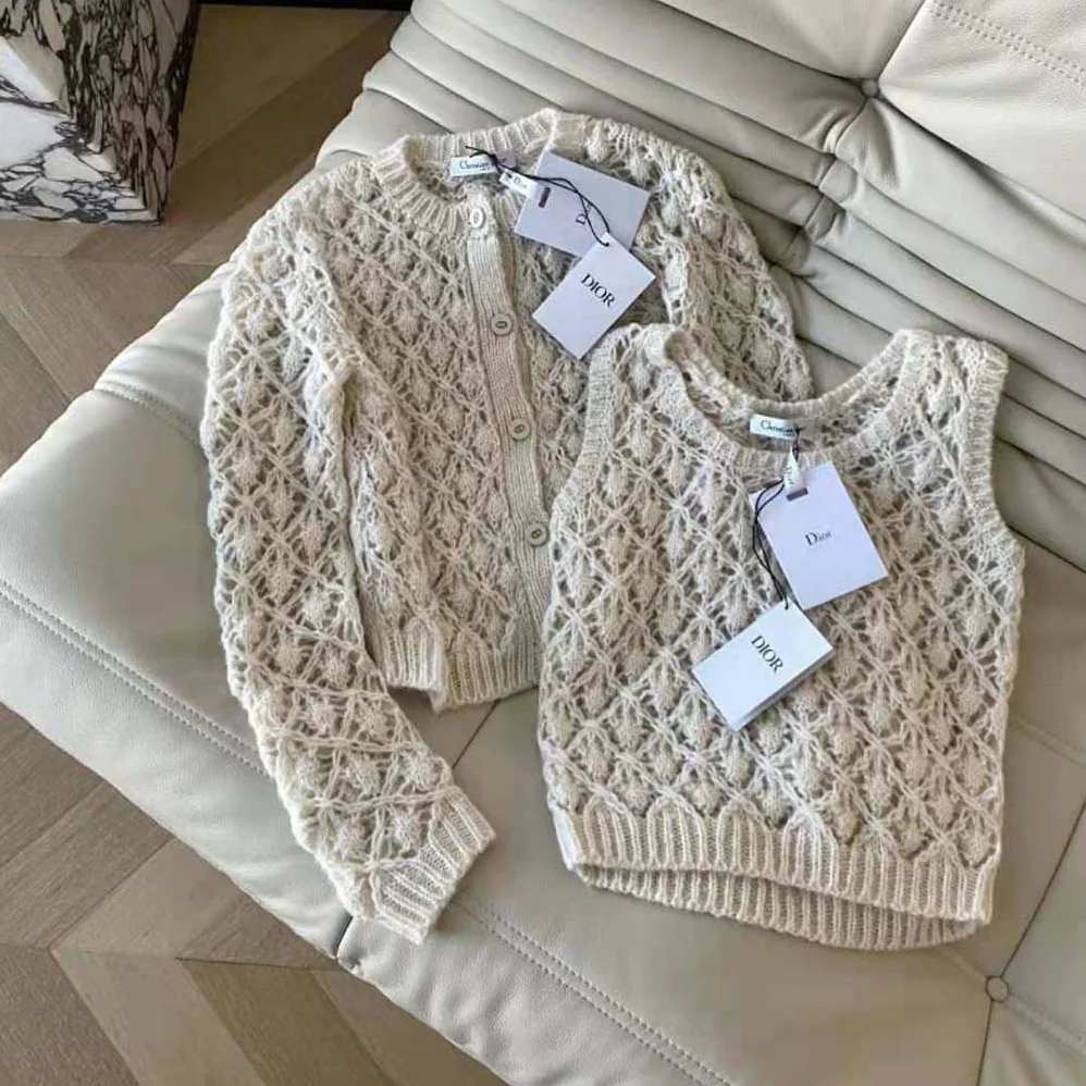 Dior Twin-Set Ecru Cashmere Silk and Mohair Knit for Women