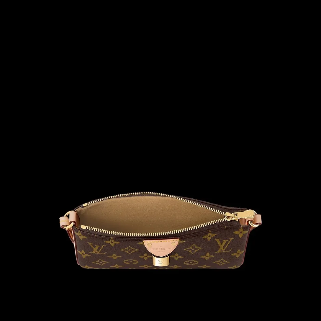 Louis Vuitton Pochette Tirette Shoulder Bag in Brown Monogram Gold Hardware