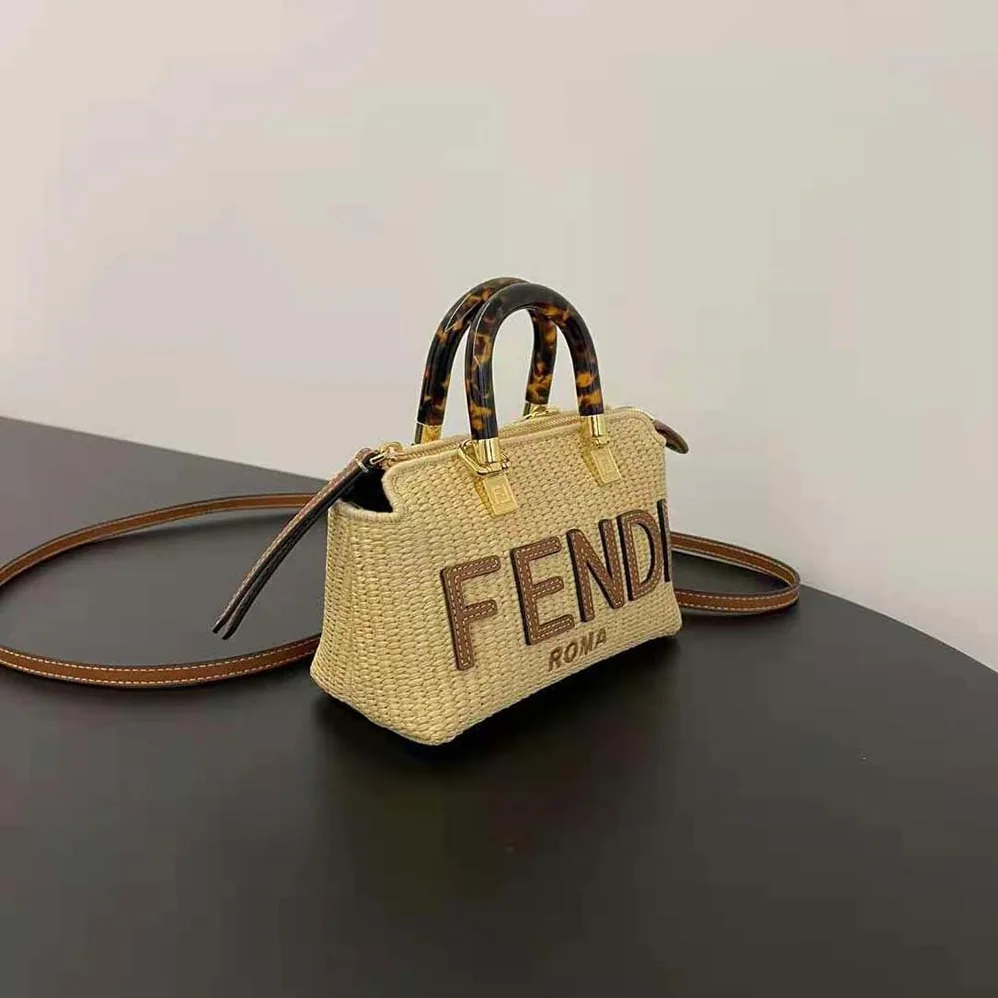 Fendi By The Way Mini Natural Straw Small Boston Bag for Women