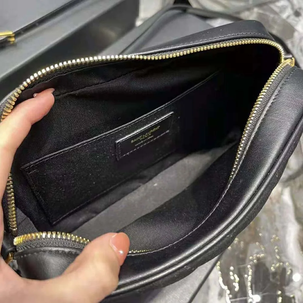 Saint Laurent YSL Lou Camera Bag in Quilted Suede and Smooth Leather for Women in Black
