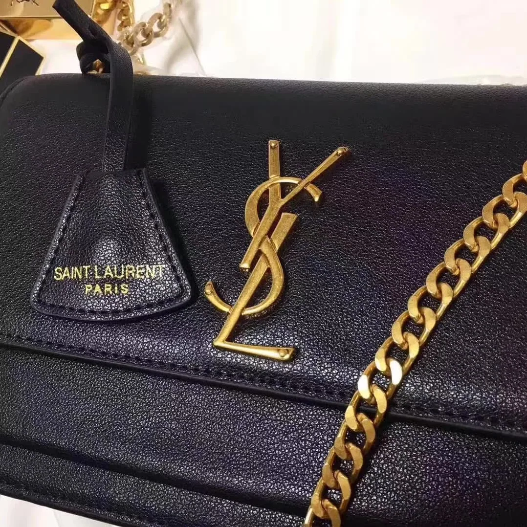 Saint Laurent YSL Medium Sunset Bag in Calfskin Leather in Black Saint Laurent YSL Medium Sunset Bag in Calfskin Leather in Black