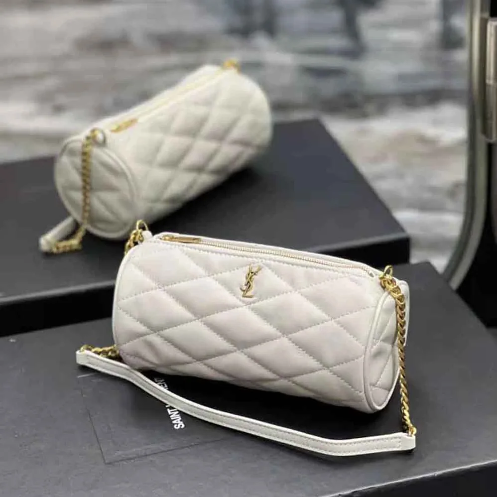 Saint Laurent YSL Sade Mini Tube Bag in Quilted Lambskin for Women in White