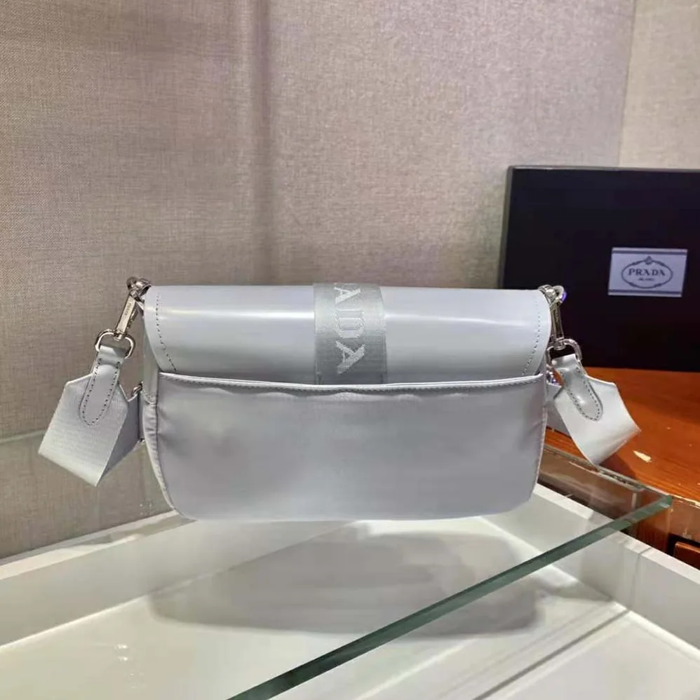Prada Pocket Nylon and Brushed Leather Bag for Women in Blue