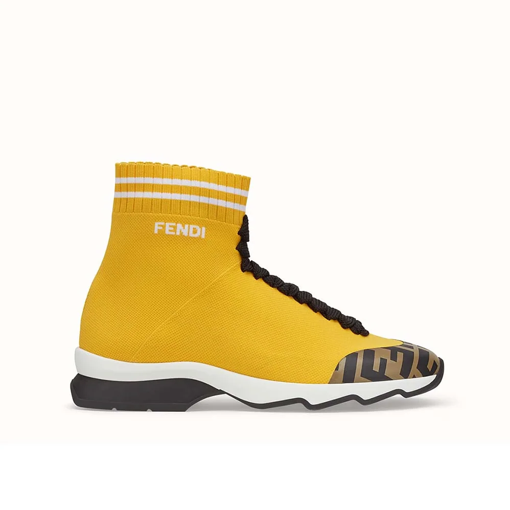 Fendi Shoes Pale Fabric Sneaker Boots for Women in Yellow