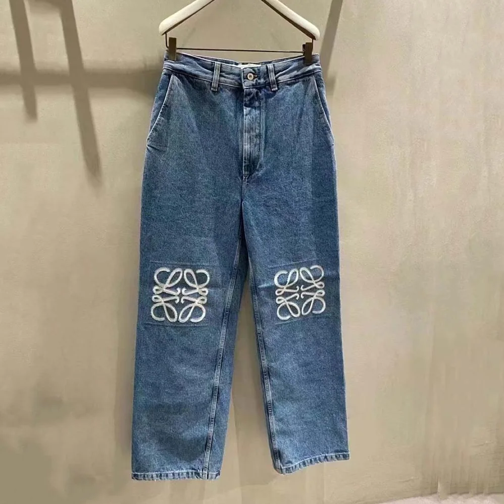 Loewe Anagram Cropped Jeans in Denim for Women Loewe Anagram Cropped Jeans in Denim for Women