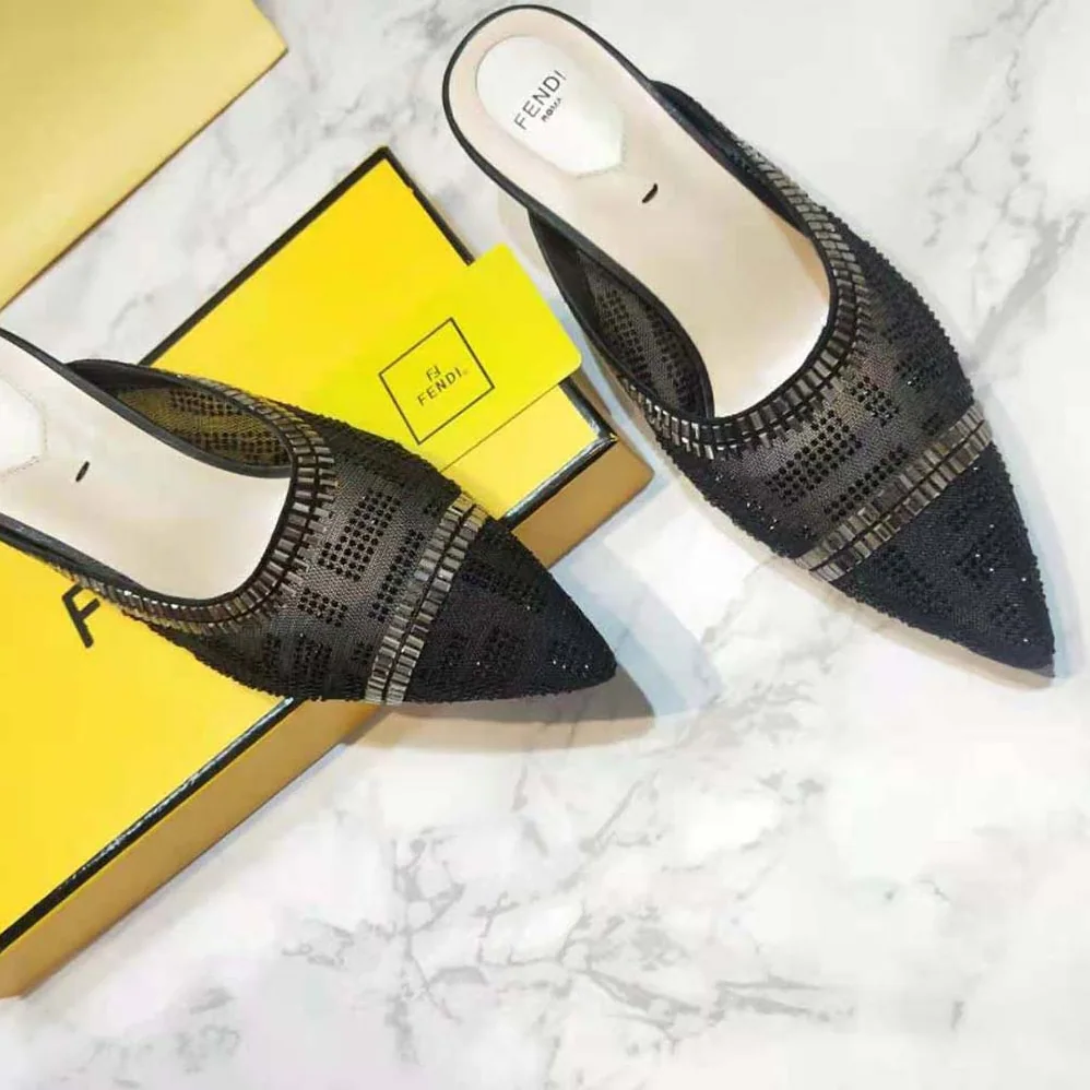Fendi Colibri Sabots in Mesh and Black Leather for Women Fendi Colibri Sabots in Mesh and Black Leather for Women