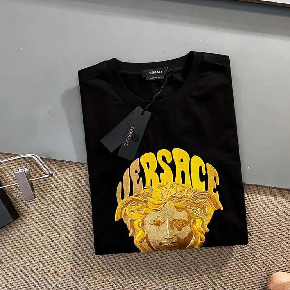 Versace Medusa Music T-Shirt in Cotton for Women in Black Versace Medusa Music T-Shirt in Cotton for Women in Black