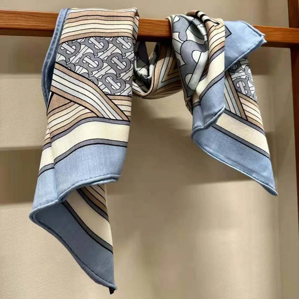 Burberry Montage Print Silk Square Scarf for Women in Blue Burberry Montage Print Silk Square Scarf for Women in Blue
