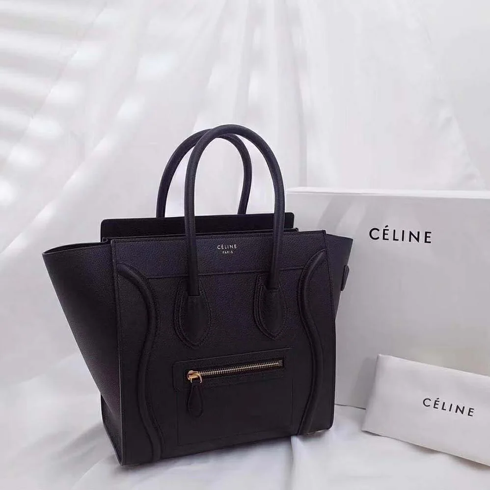 Celine Micro Luggage Handbag in Drummed Calfskin for Women in Black