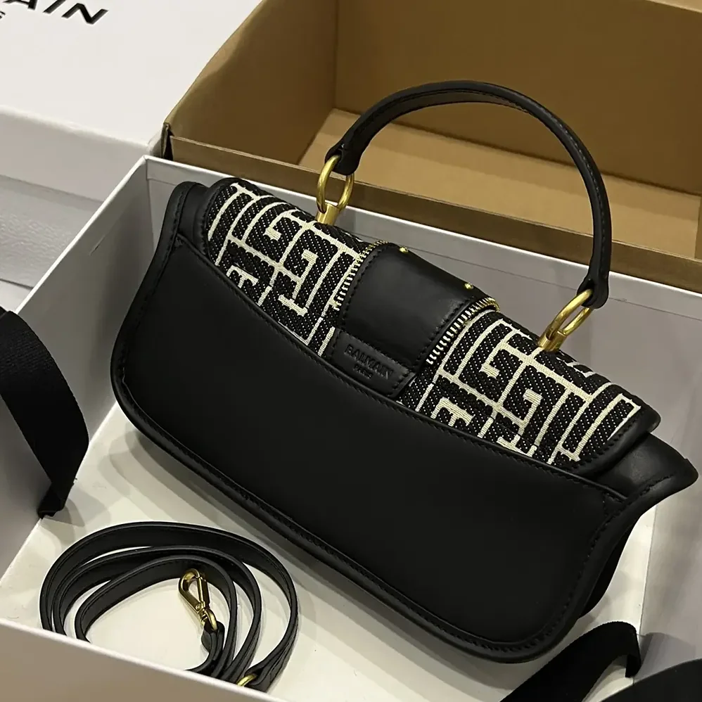 Balmain Blaze Clutch Bag in Leather with Balmain Jacquard Monogram for Women Balmain Blaze Clutch Bag in Leather with Balmain Jacquard Monogram for Women